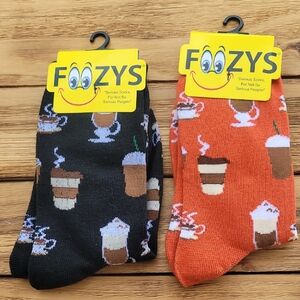 NWT Foozy Women's Coffee Women's Socks - Black and Burnt Orange 2 Pair Set